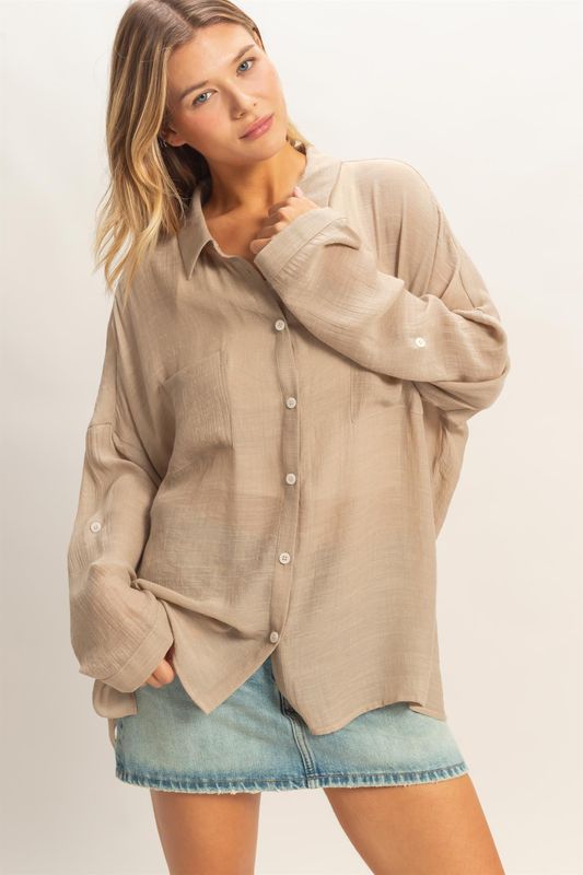 Kimmy Button Down - Taupe