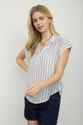 Willow Collared Top - Black &amp; White