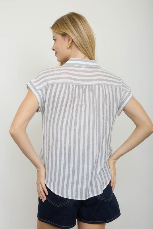 Willow Collared Top - Black &amp; White