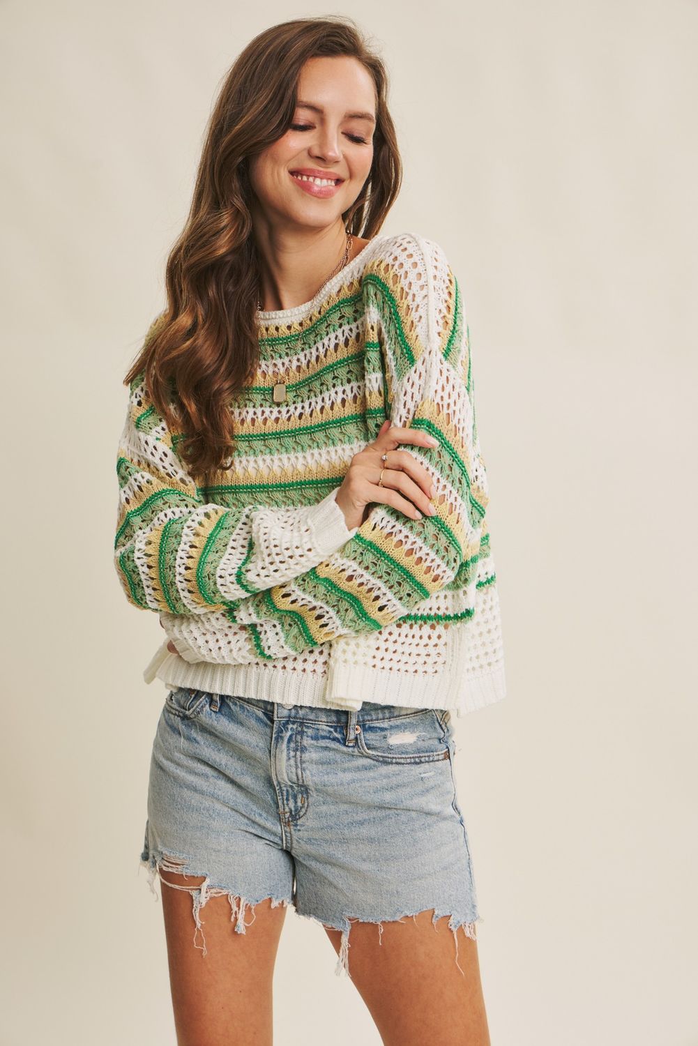 Alesha Crochet Top - Green Mix