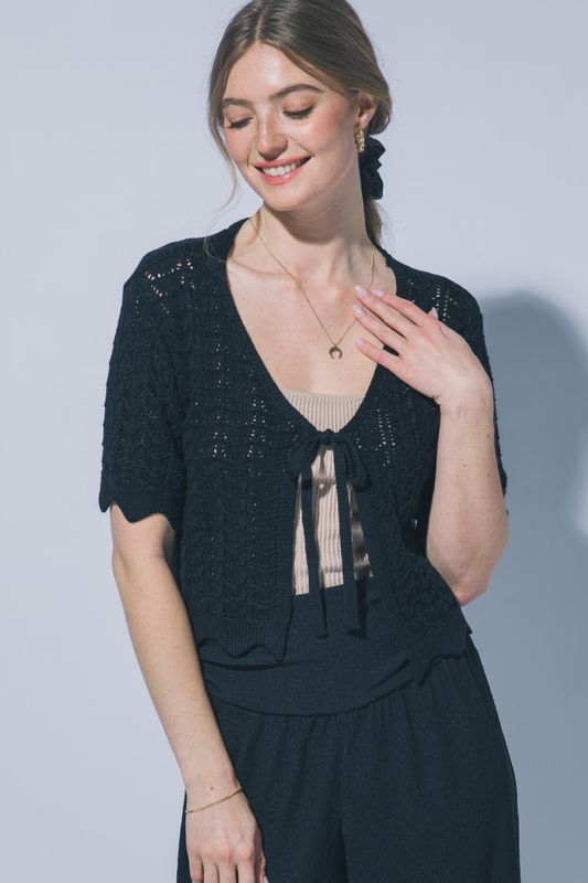 Jackie Knit Tie Top - Black