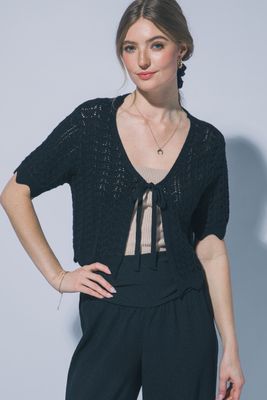 Jackie Knit Tie Top - Black