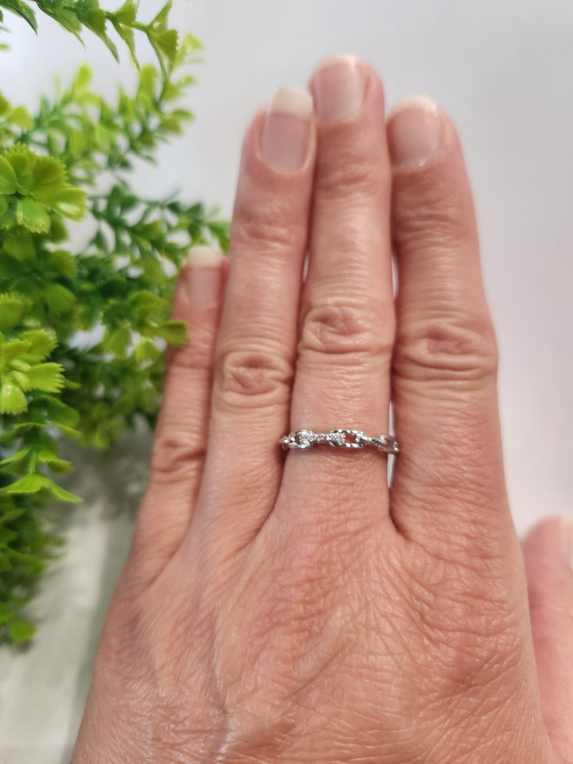 Silver CZ Link Ring - Size 7