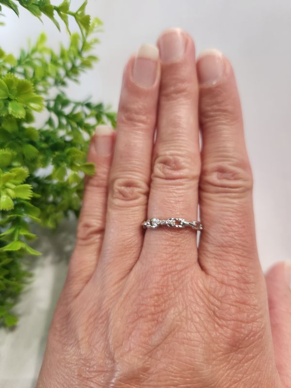 Silver CZ Link Ring - Size 7