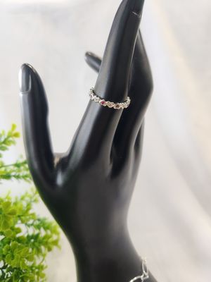 Silver Pink &amp; White Heart Eternity Ring - Size 6