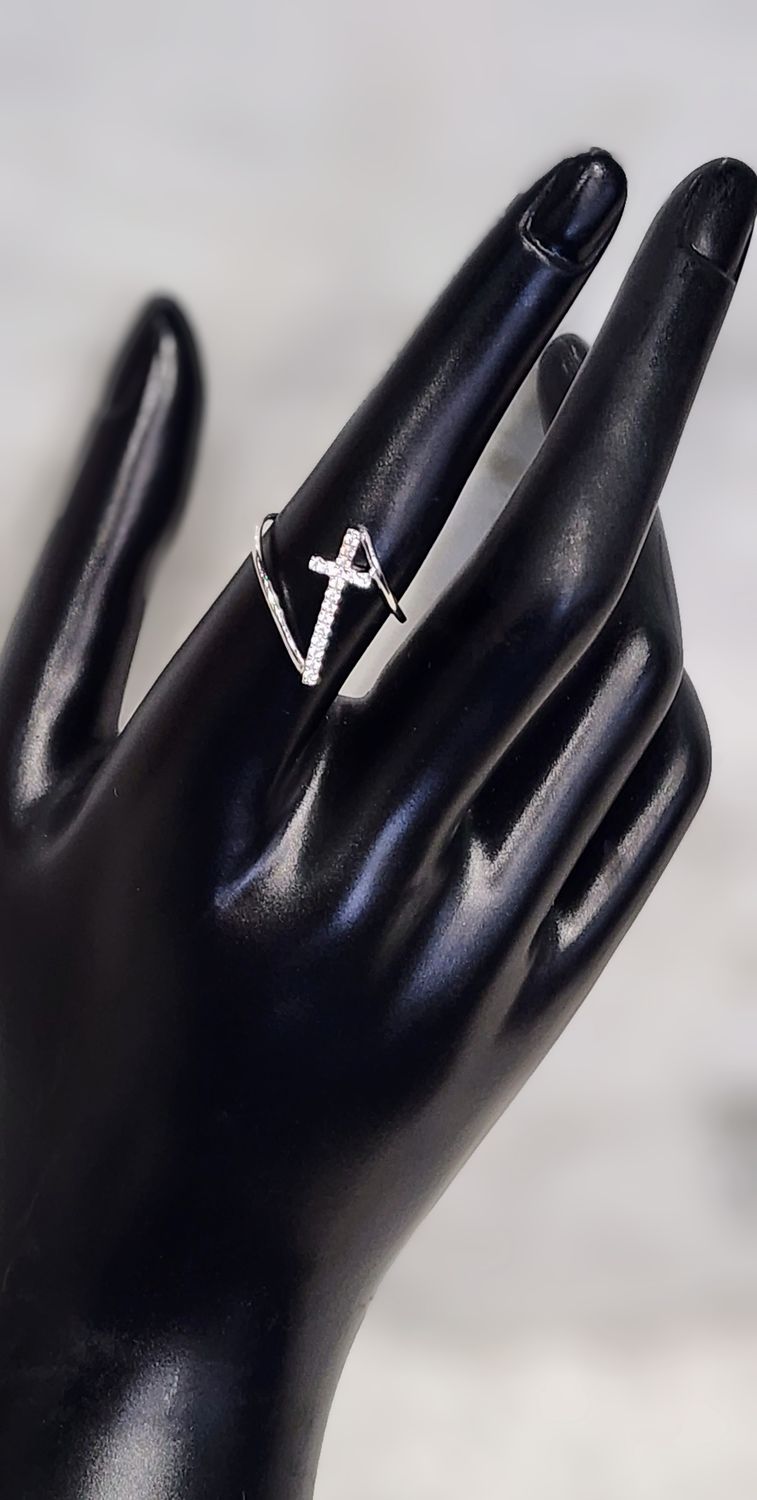 Rhodium Plated Cross Ring - Size 7