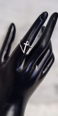 Rhodium Plated Cross Ring - Size 7