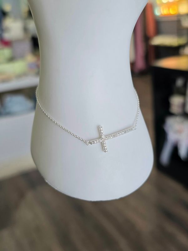 Rhodium Plated Cross Bracelet