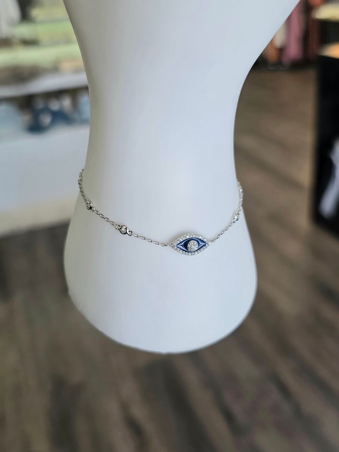 Silver Rhodium Plated Evil Eye Bracelet