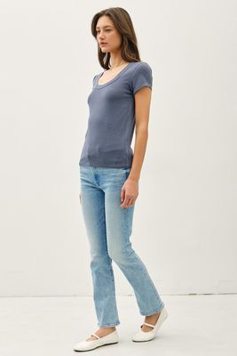 Raina Ribbed Scoop Neck - Charcoal Blue