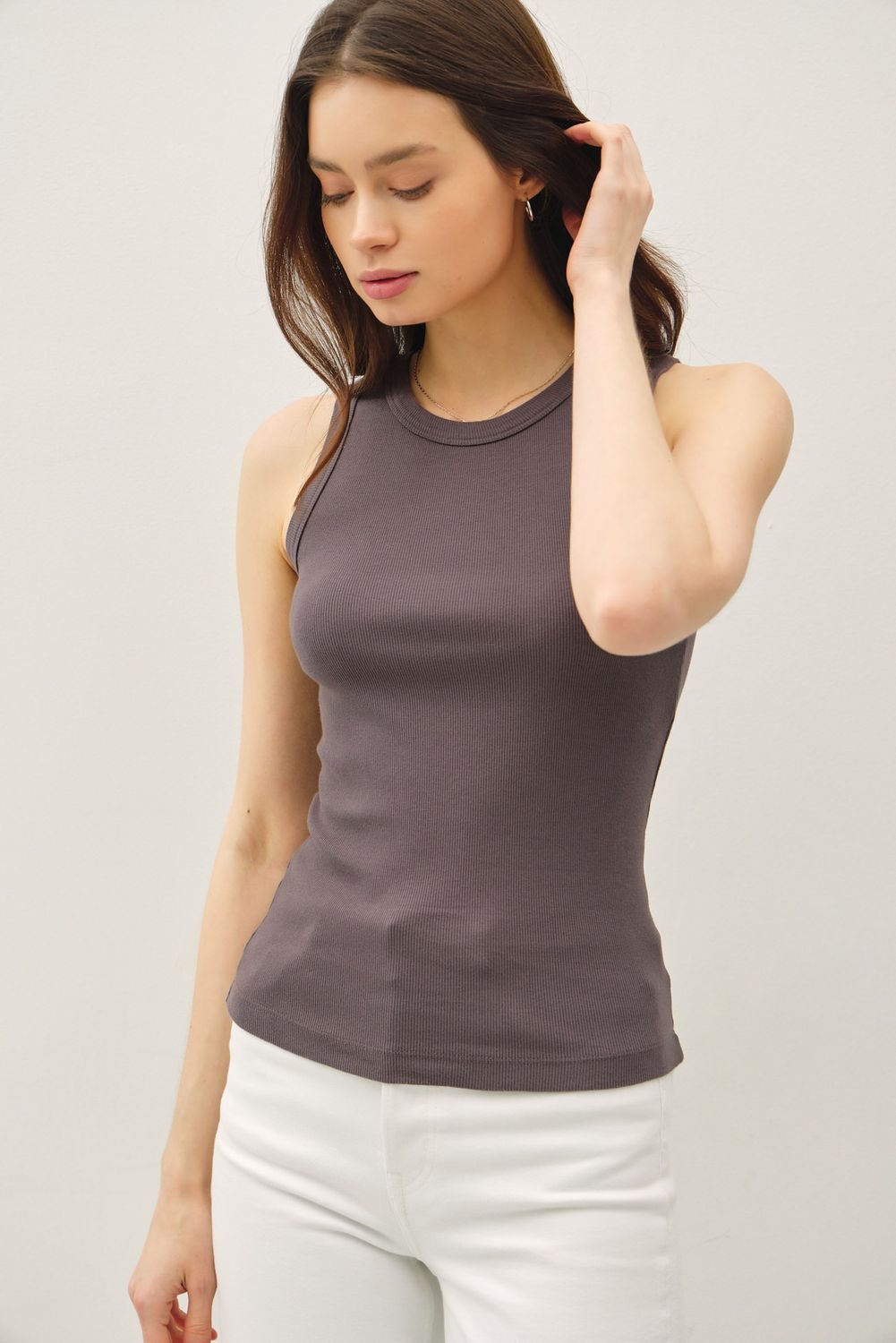Round Neck Tank - Charcoal