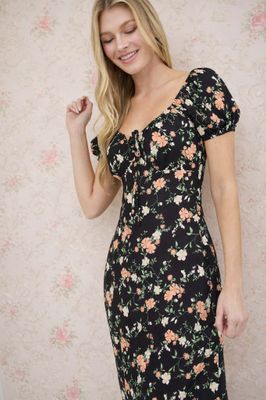 Harley Floral Midi Dress - Black