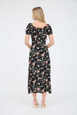 Harley Floral Midi Dress - Black
