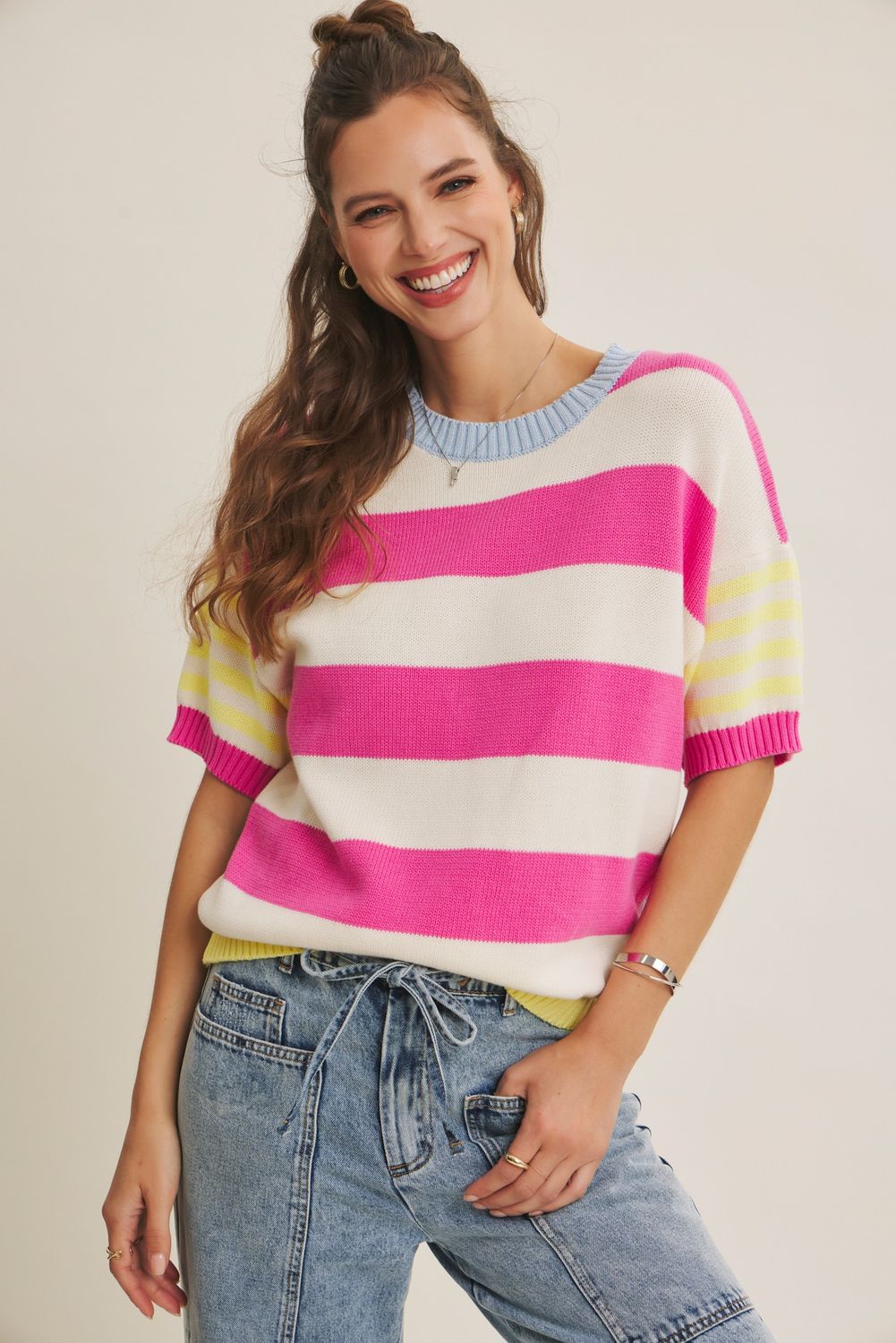 Maci Striped Top - Fuchsia