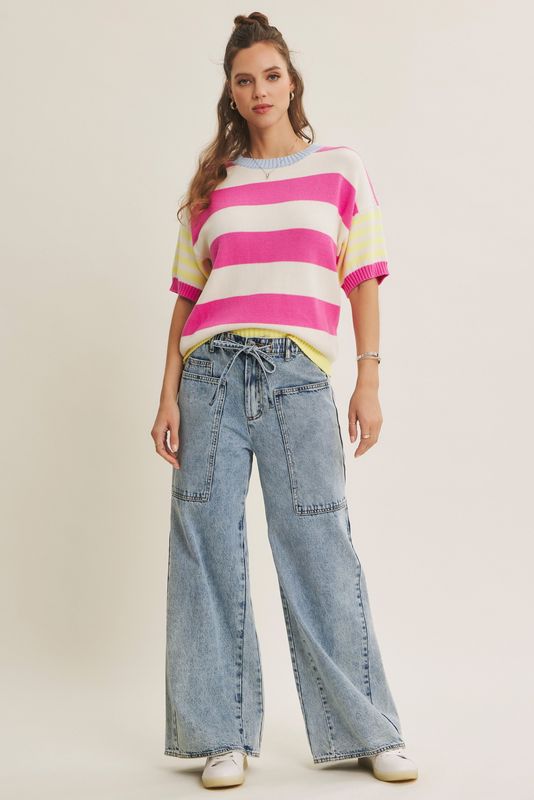Maci Striped Top - Fuchsia