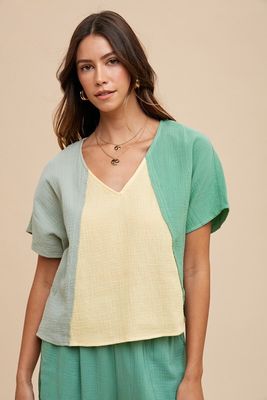 Ellie Color Block Top - Sage