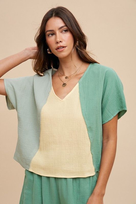 Ellie Color Block Top - Sage