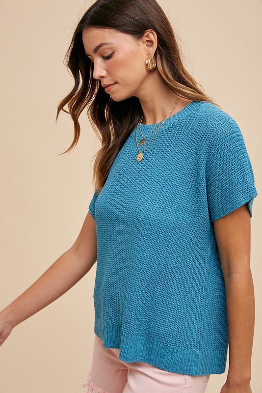 Fiona Sweater Top - Teal Blue