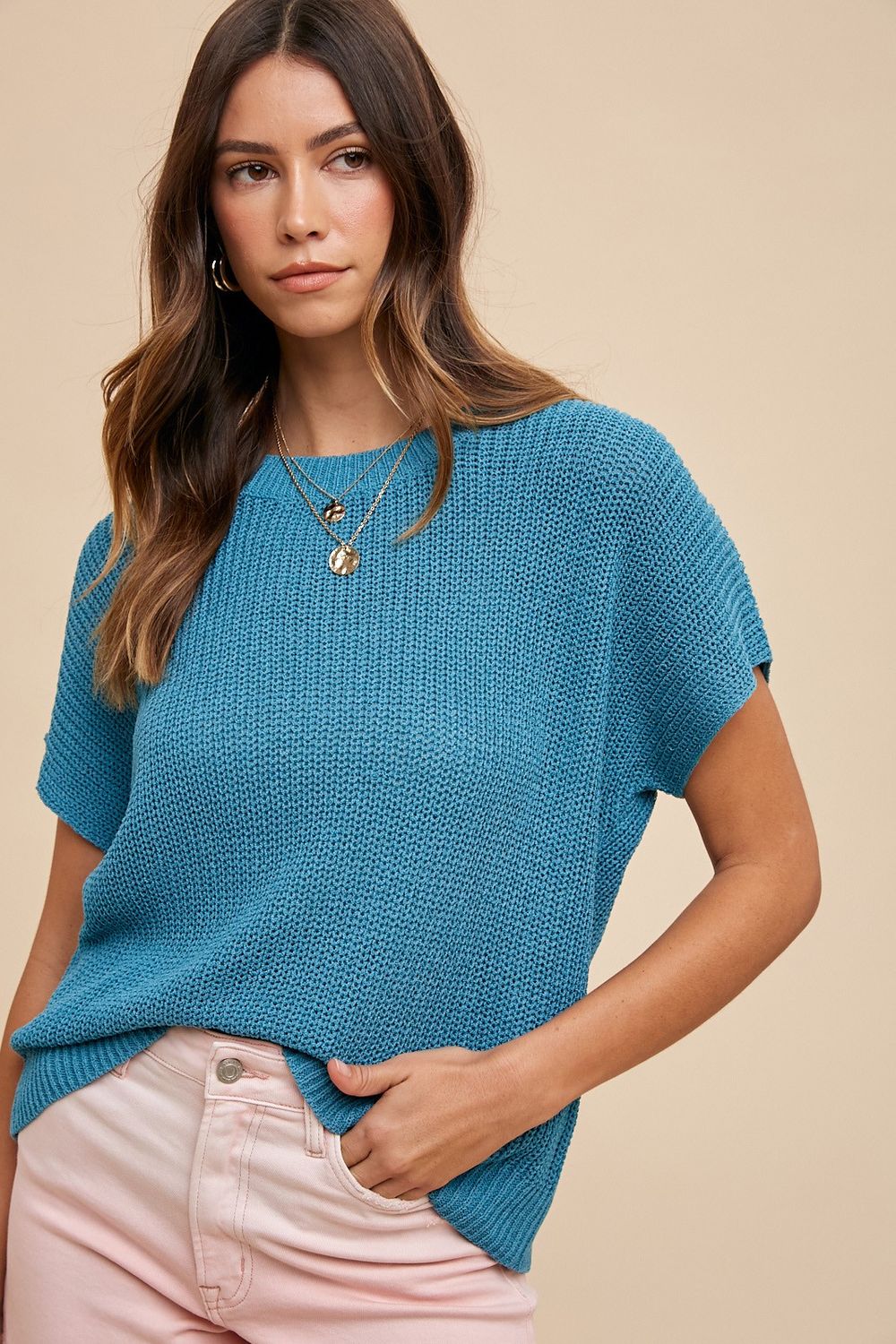 Fiona Sweater Top - Teal Blue