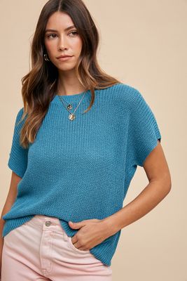 Fiona Sweater Top - Teal Blue