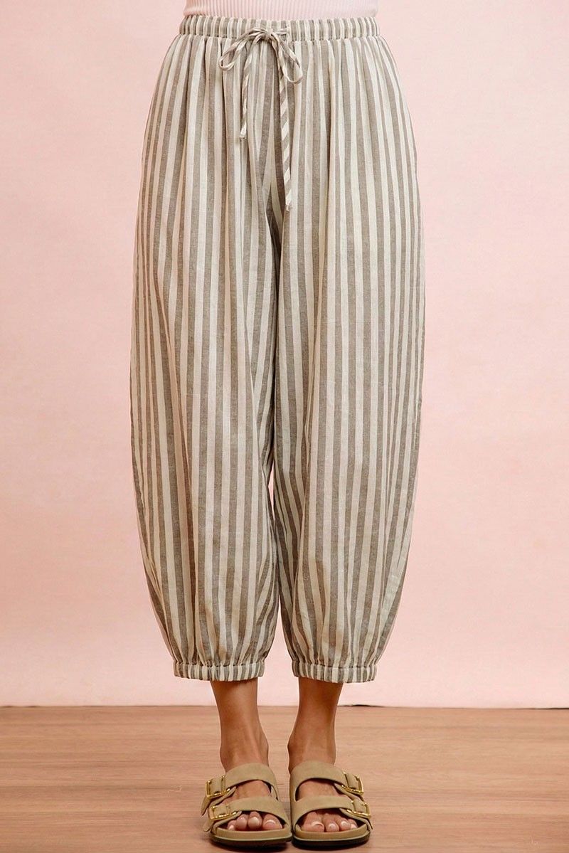 Elena Striped Pants - Taupe