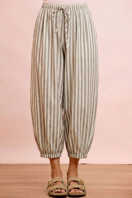 Elena Striped Pants - Taupe