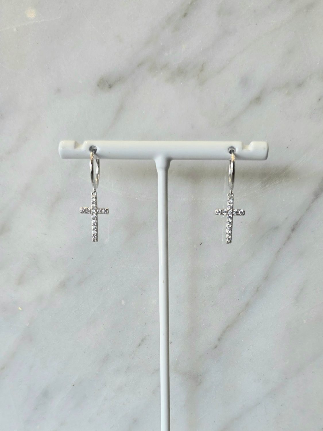 Silver Cross Dangle Earrings