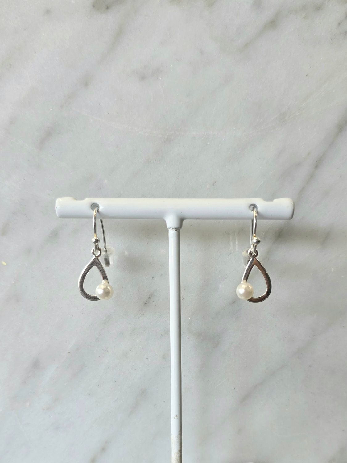 Silver Teardrop Imitation Pearl Earrings