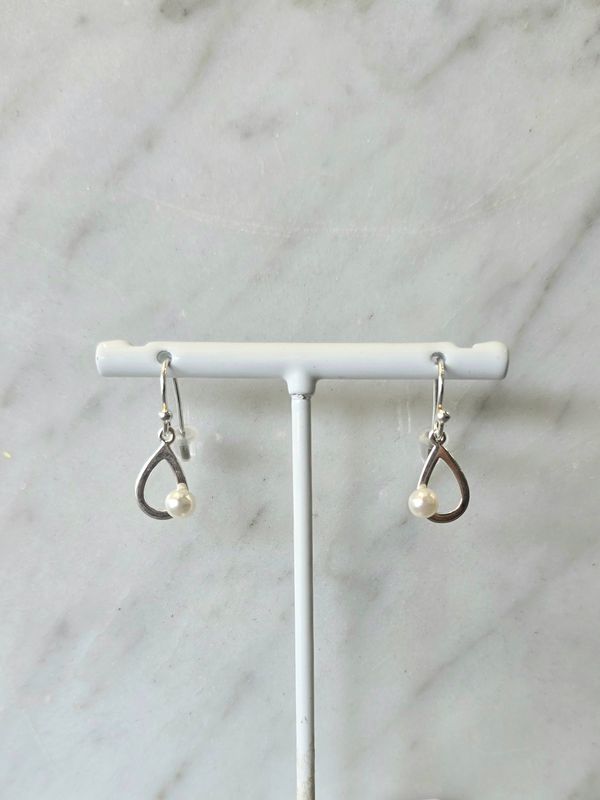 Silver Teardrop Imitation Pearl Earrings