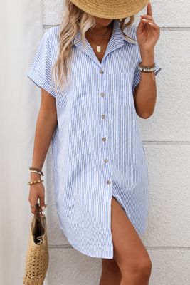Ellie Button Down Dress - Blue