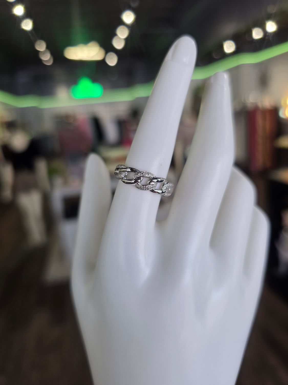 Silver Rhodium Plated Link Ring
