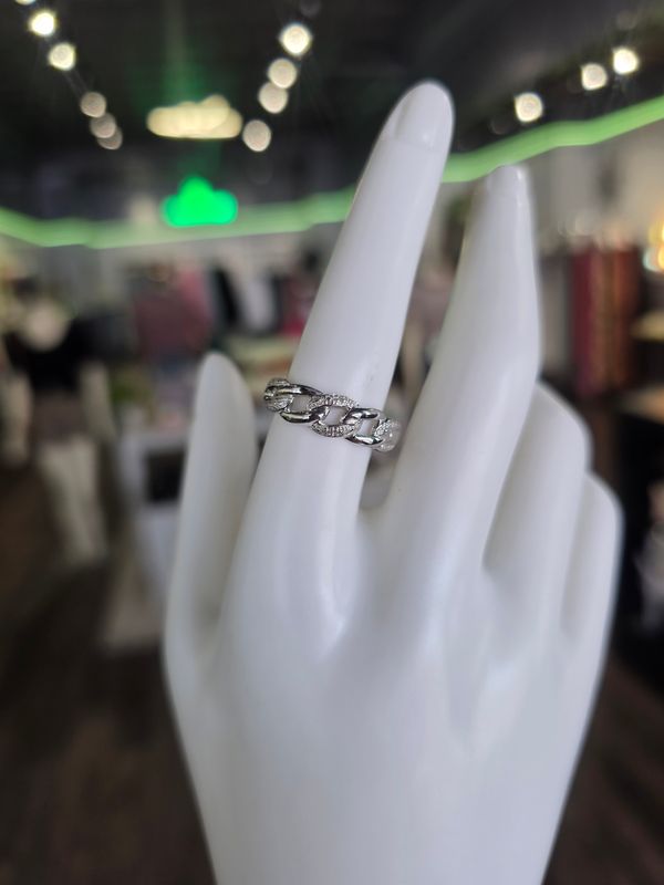 Silver Rhodium Plated Link Ring