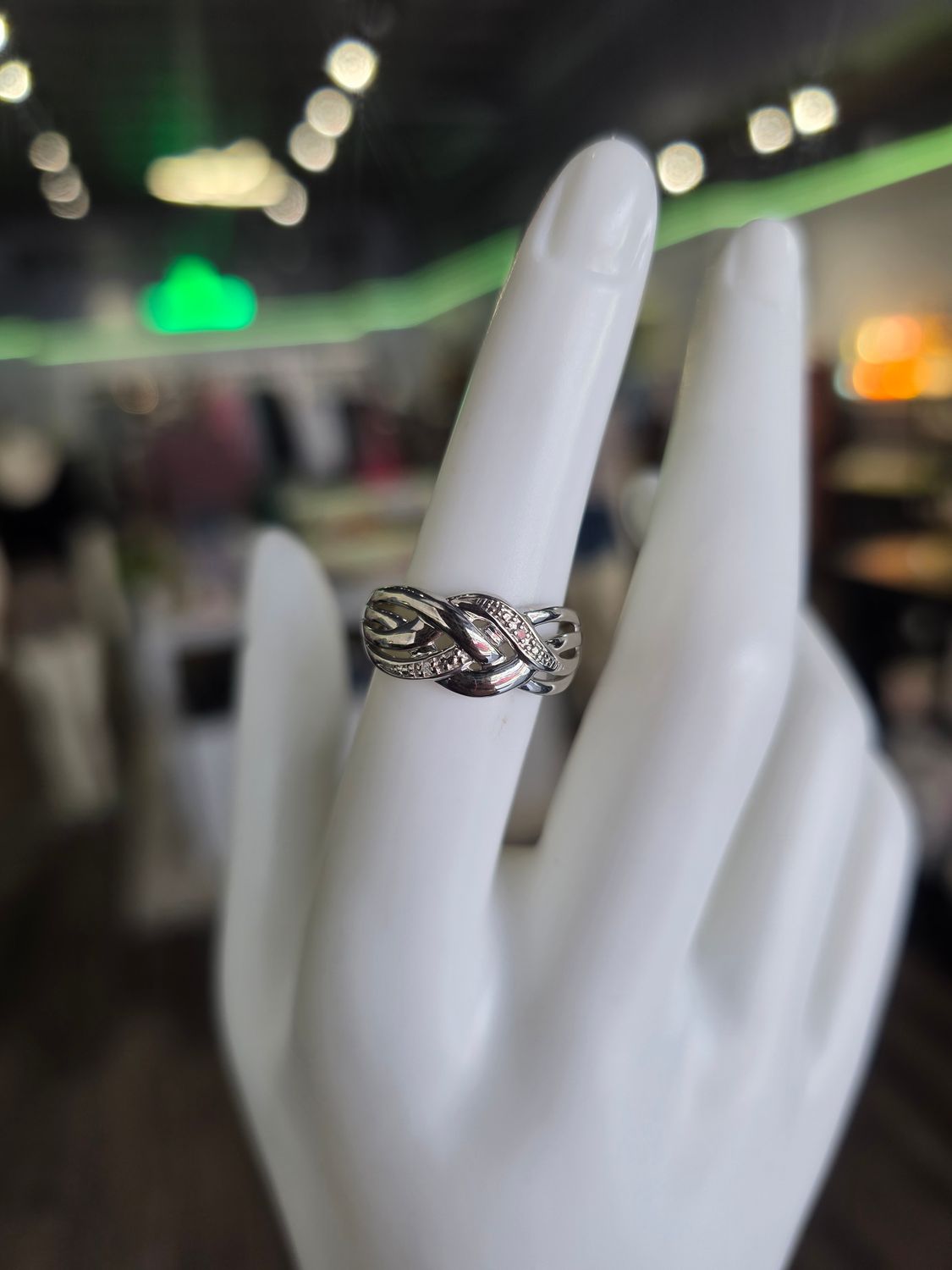 Silver Rhodium Plated Braid Ring