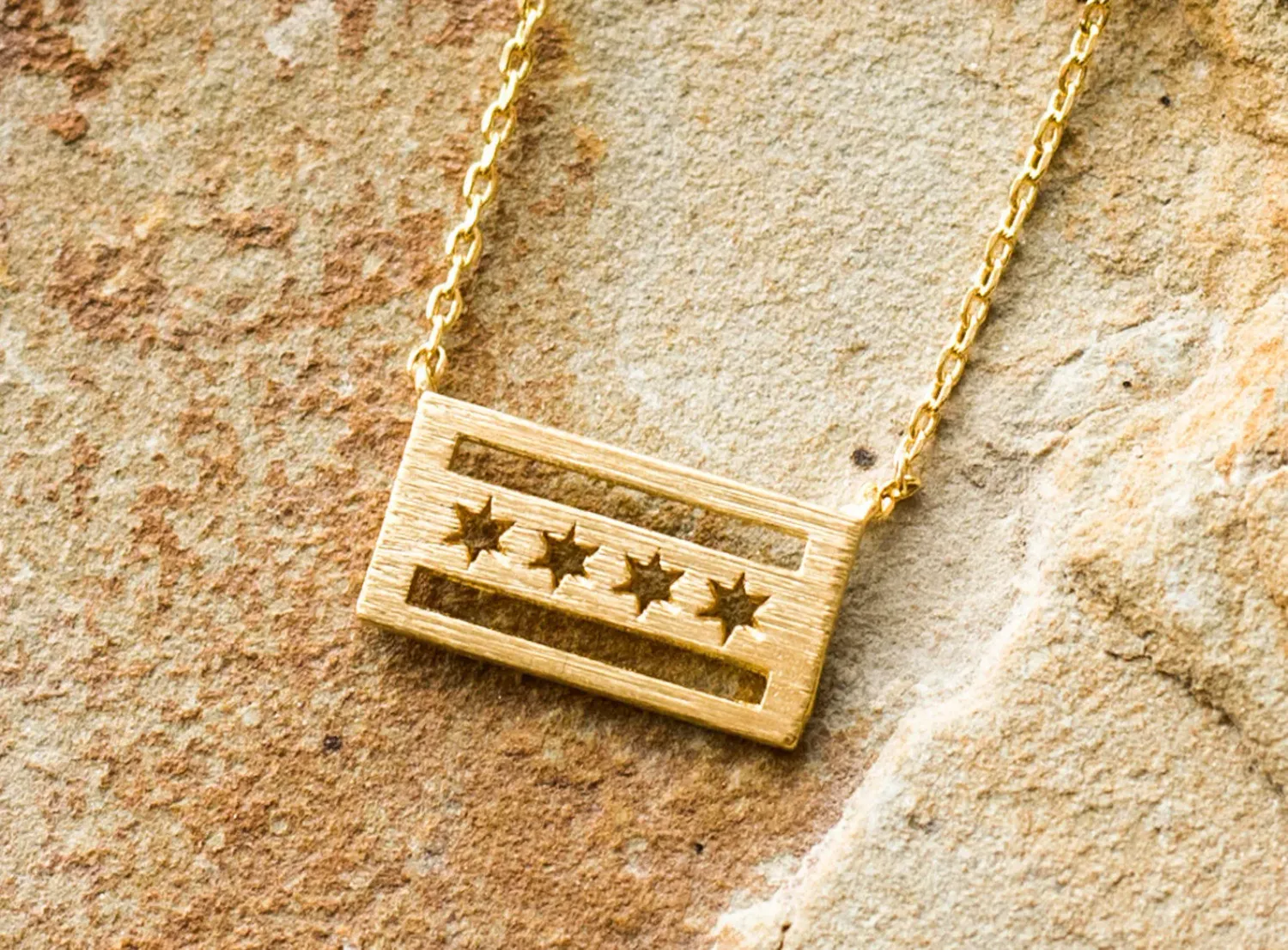 Chicago Flag Necklace, Color: Gold