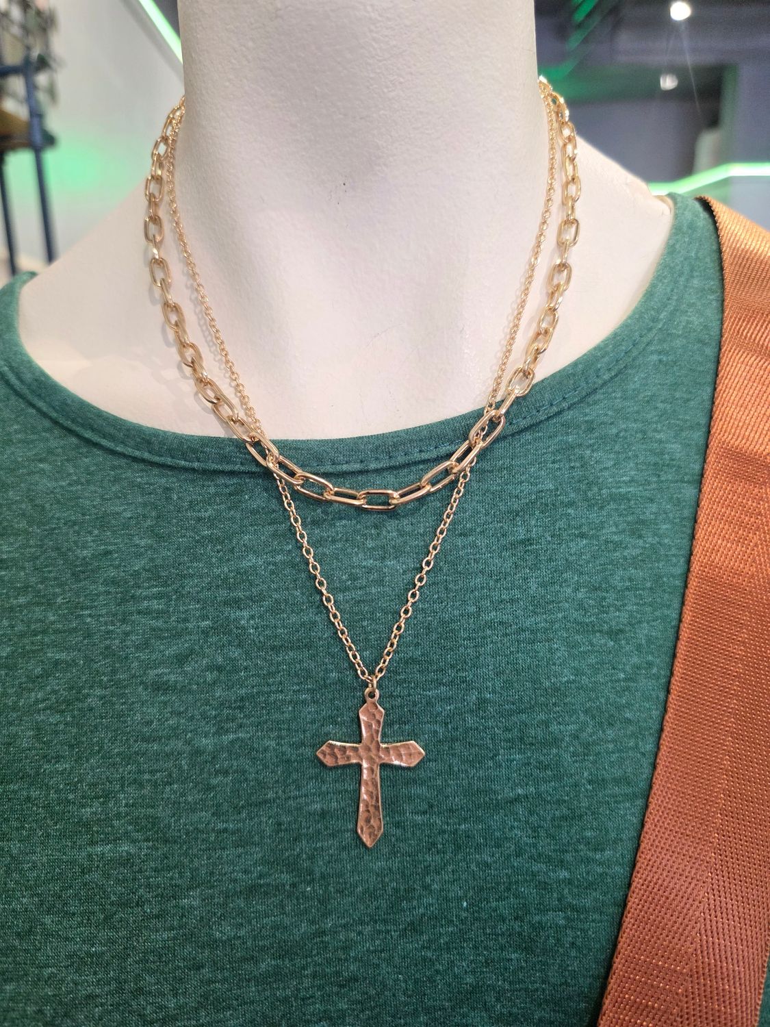 Gold Layered Necklace with Cross Pendant
