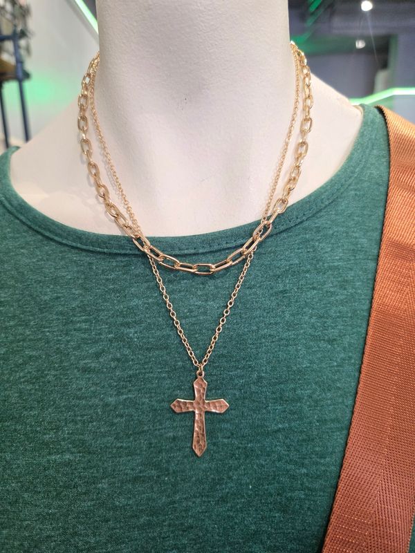 Gold Layered Necklace with Cross Pendant