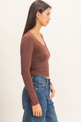 Lina Scoop Neck Top - Dark Brown
