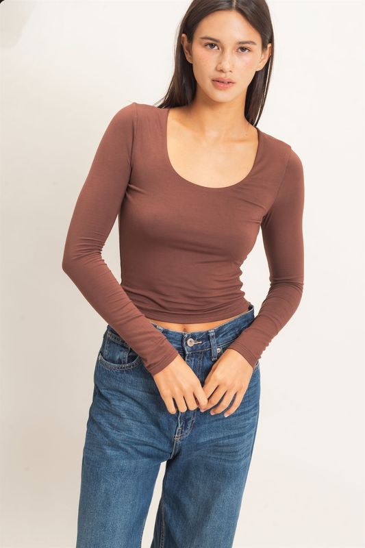 Lina Scoop Neck Top - Dark Brown