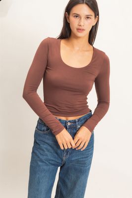 Lina Scoop Neck Top - Dark Brown