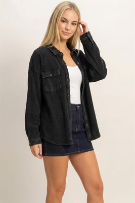 Kinsley Waffle Knit Shacket - Black