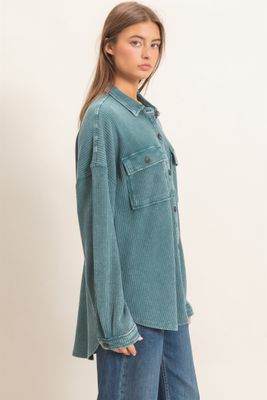 Kinsley Waffle Knit Shacket - Dk. Teal