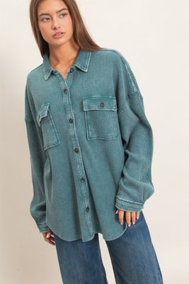 Kinsley Waffle Knit Shacket - Dk. Teal