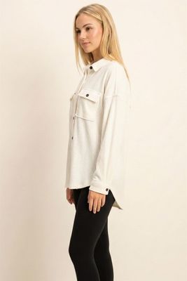 Kinsley Waffle Knit Shacket - Cream