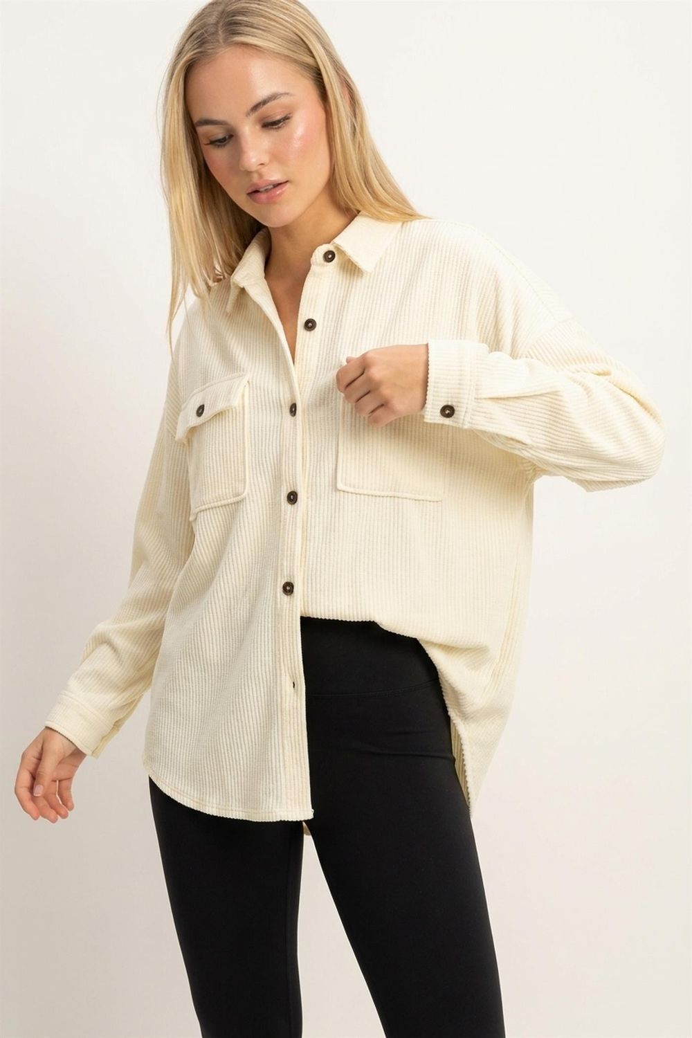 Kinsley Waffle Knit Shacket - Cream