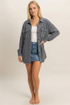 Kinsley Waffle Knit Shacket - Dk. Grey