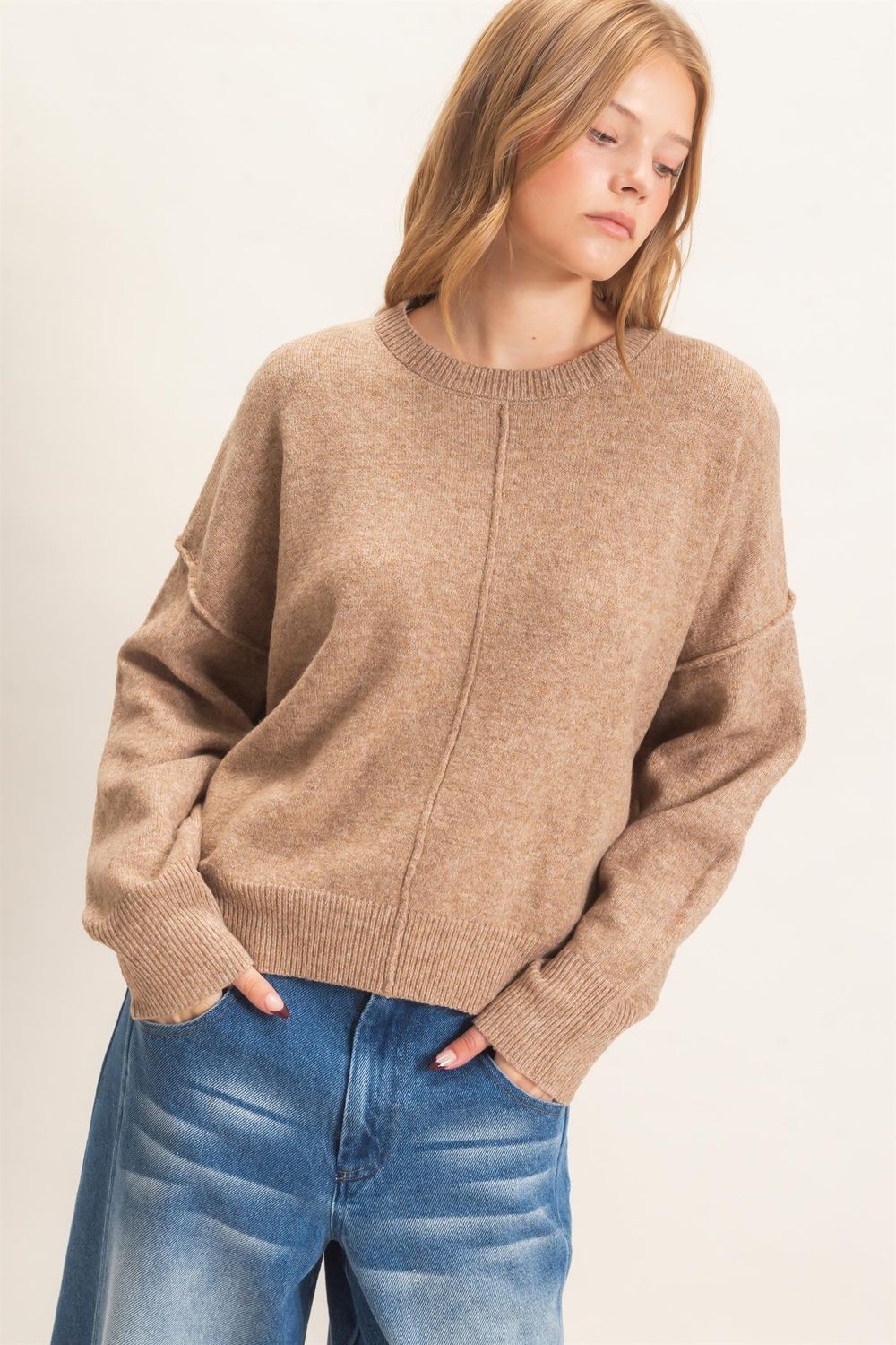 Kris Crew Neck Sweater - Dark Taupe