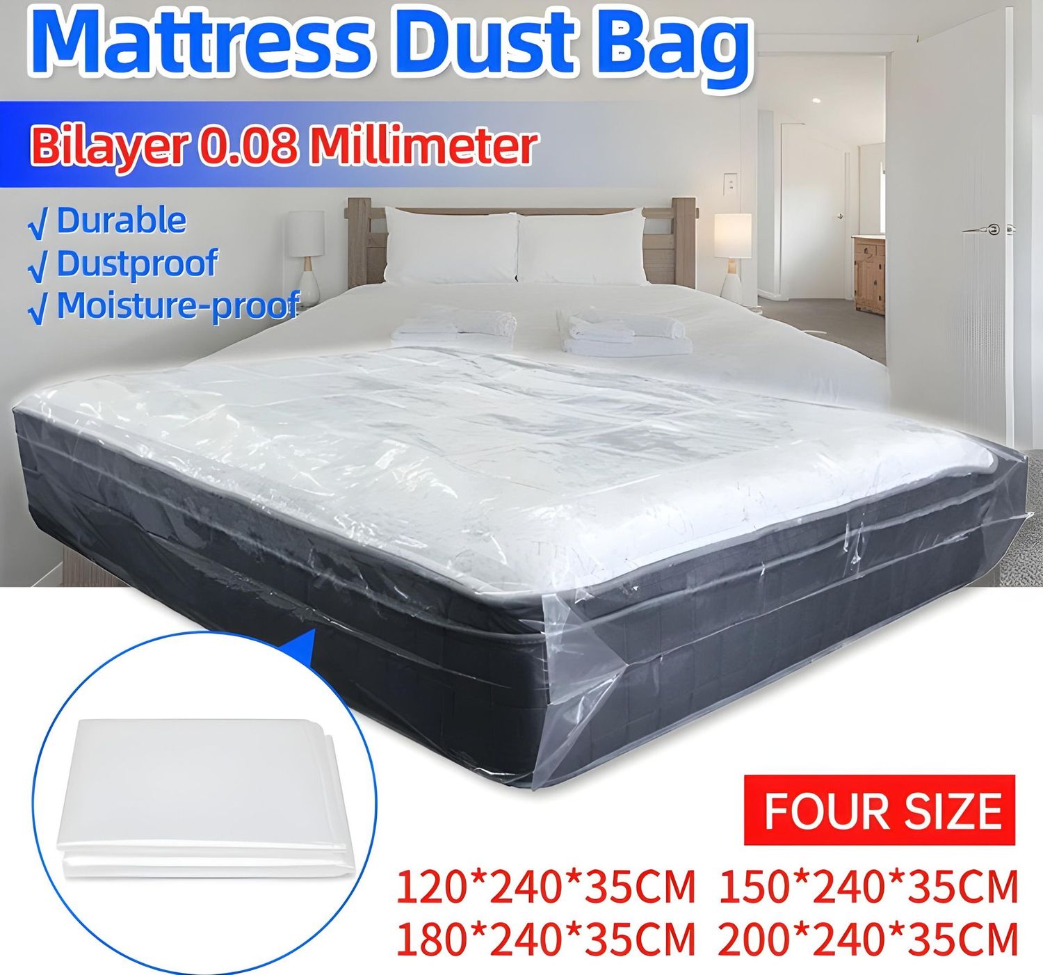 Mattress Plastic Packaging Bag, Dustproof Moisture-proof, Moving Protective Case, Mattress Storage