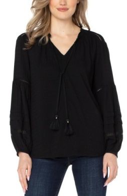 LIVERPOOL BLK L/S PEASANT BLOUSE
