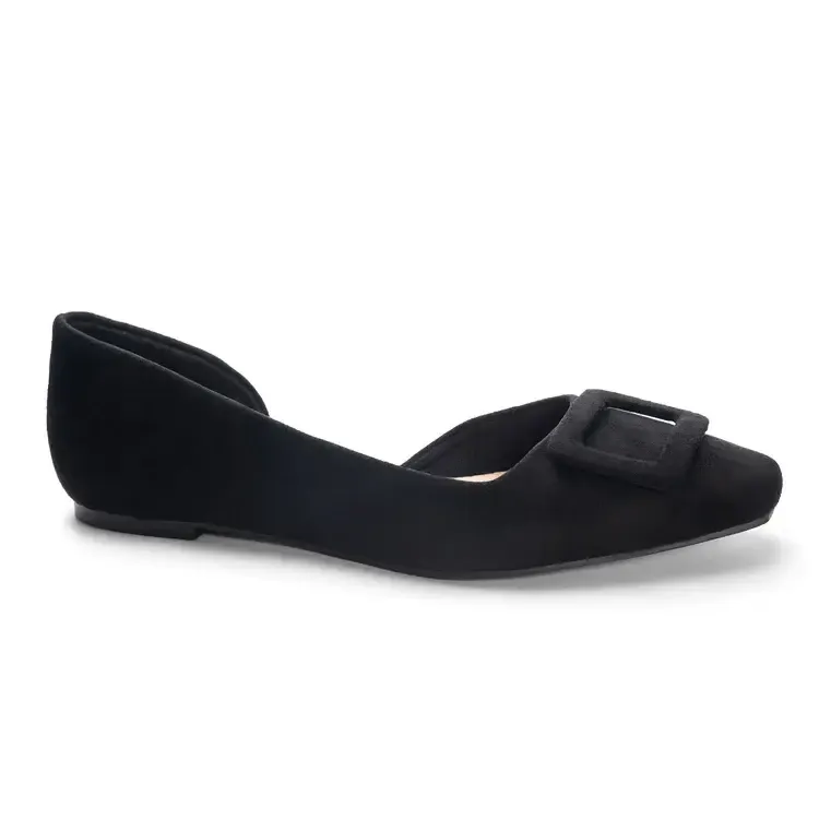 LAUNDRY BLK SUEDE FLAT W/BCKLE