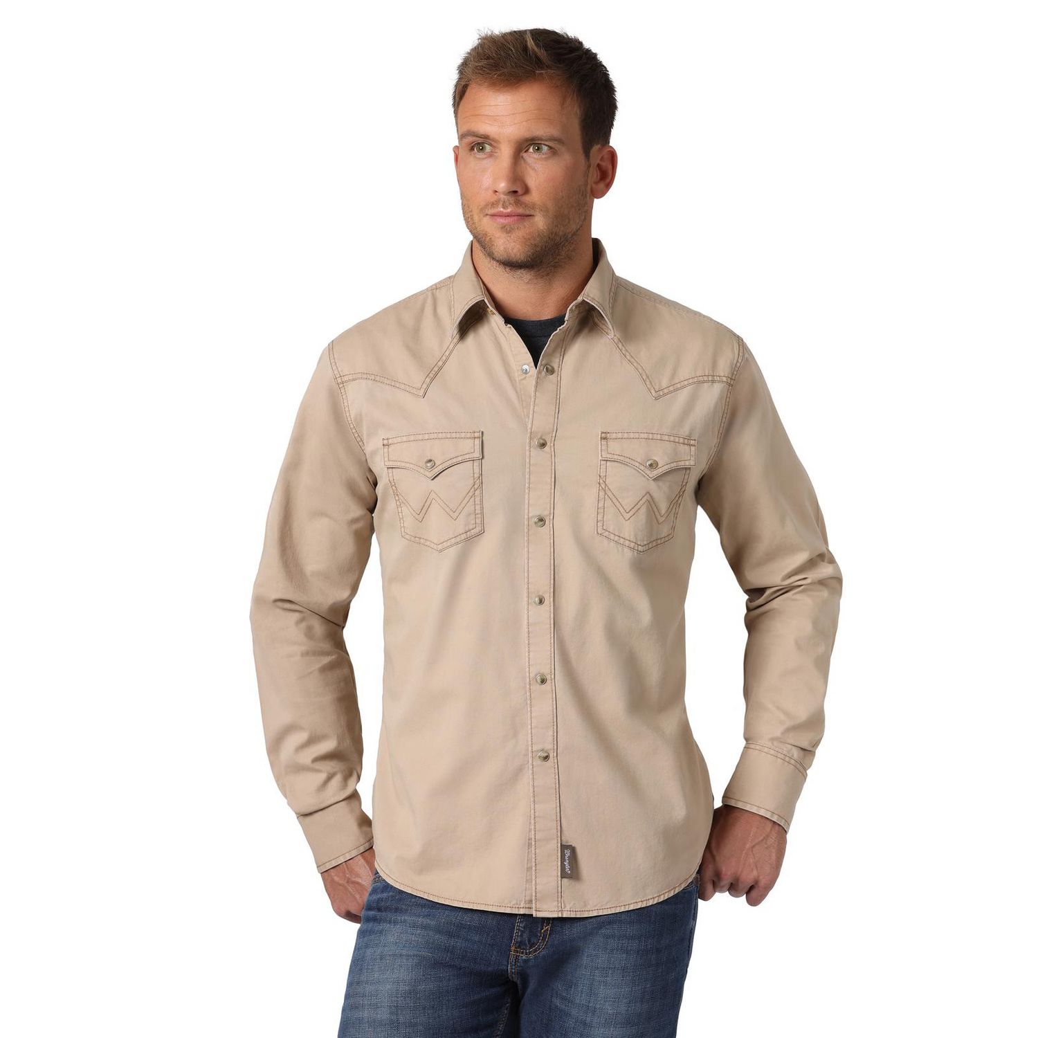 WRANGLER TAN  L/S SNAP SHIRT